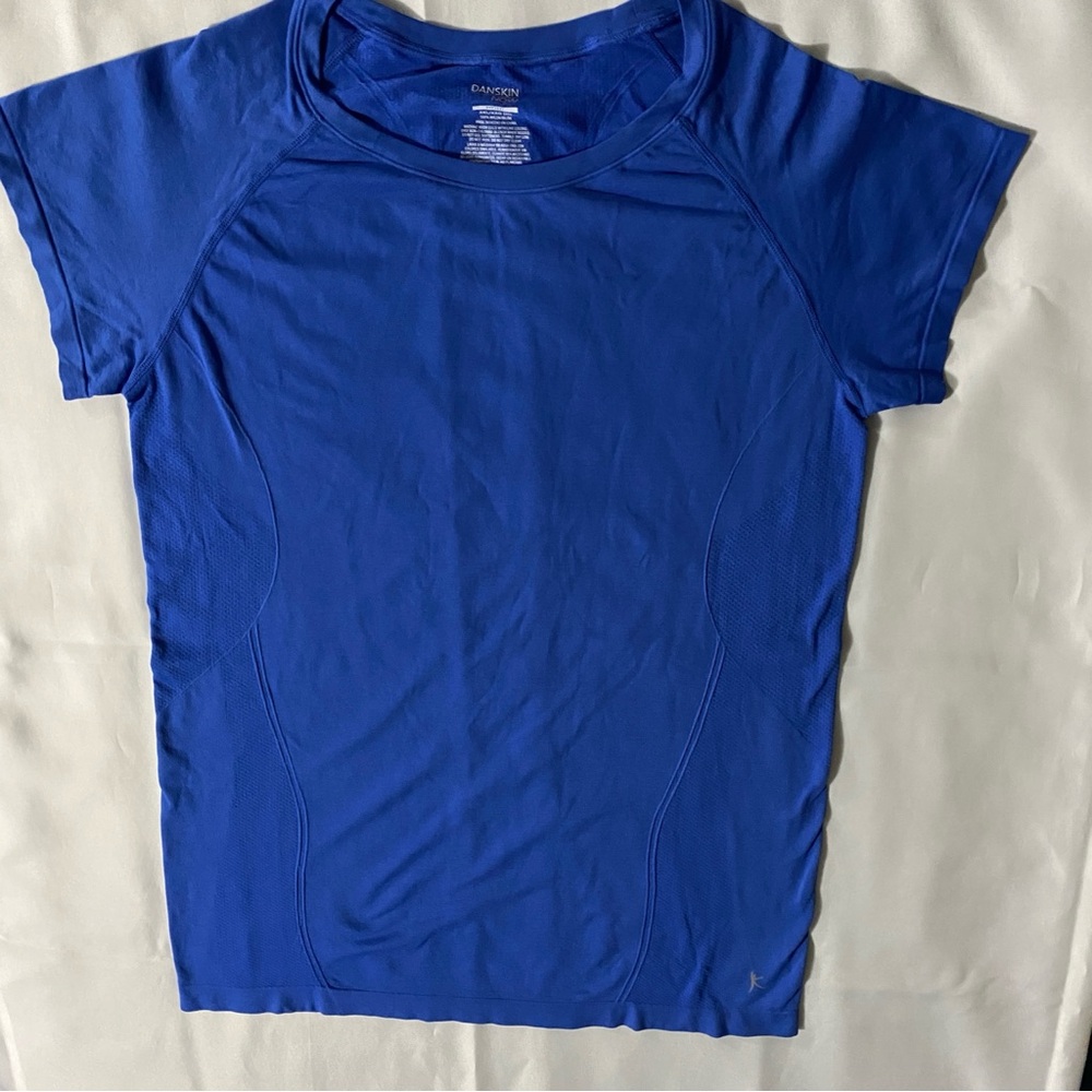 Danskin Now XXL 20 Fitted Athletic Top Blue Mesh Nylon Workout Teeth